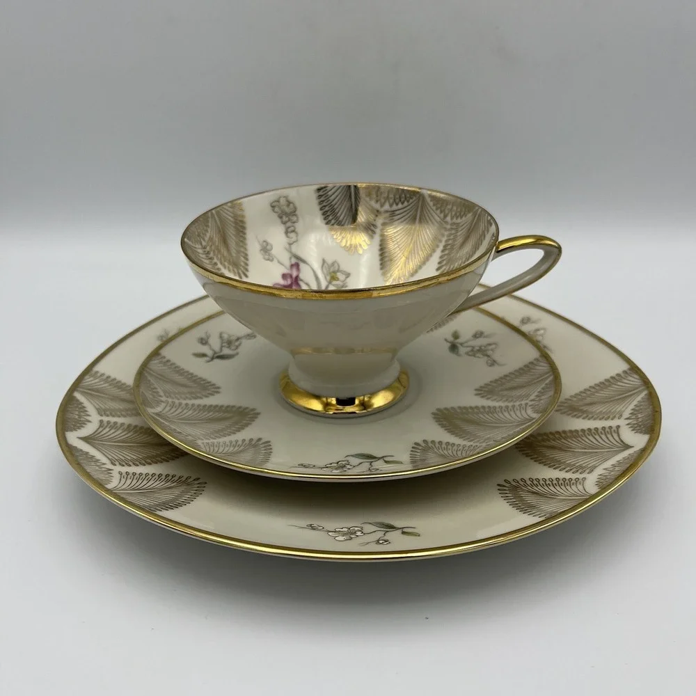 3 Pcs Winterling Roslau Trio Tea‎ Cup Saucer Dessert Luncheon Plate Floral Gold